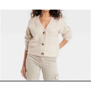Women's Soft Cozy Cardigan Universal Thread Cropped Chunky Look Sz XS Cream New
